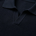 Men's Knit Polo Ribbed Long Sleeve Open Collar Regular Fit