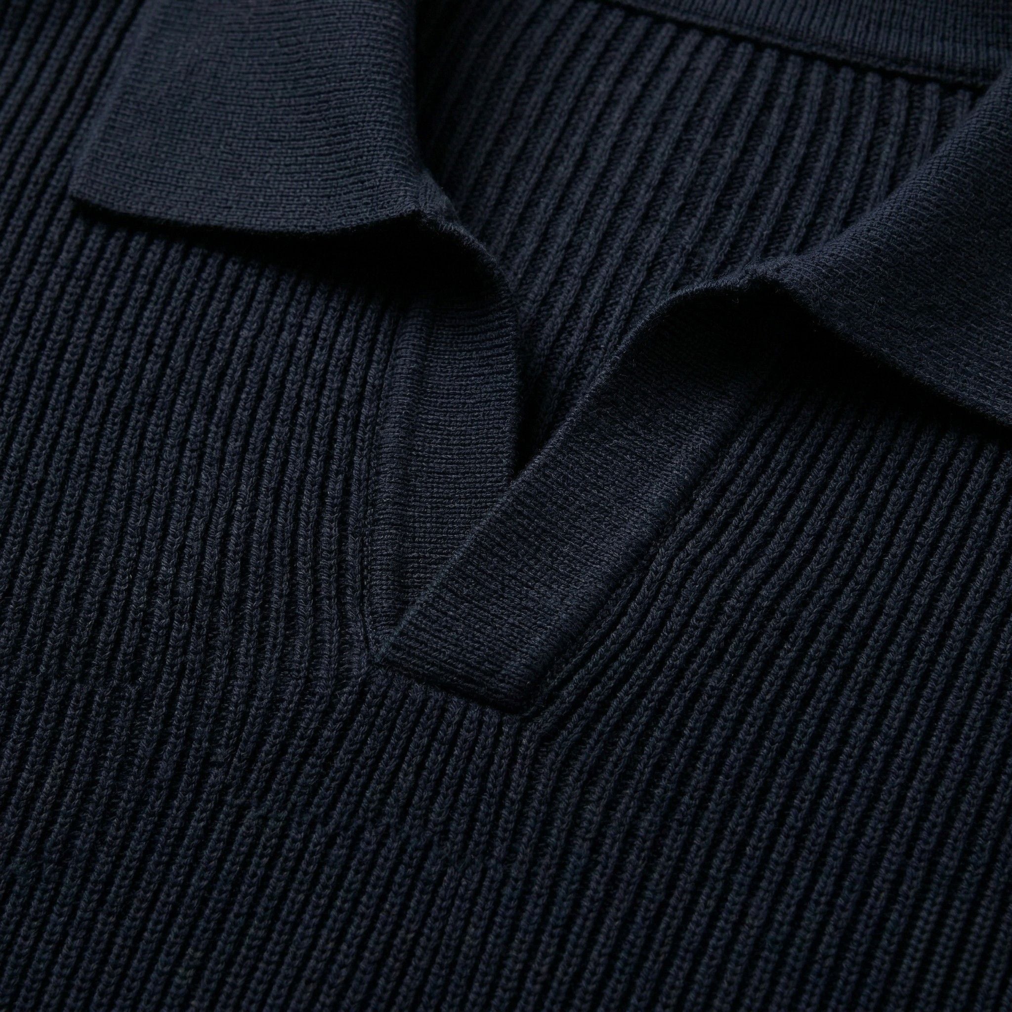 Men's Knit Polo Ribbed Long Sleeve Open Collar Regular Fit