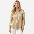 Women's Satin Blouse Long Sleeve Button-Down Point Collar Relaxed Fit