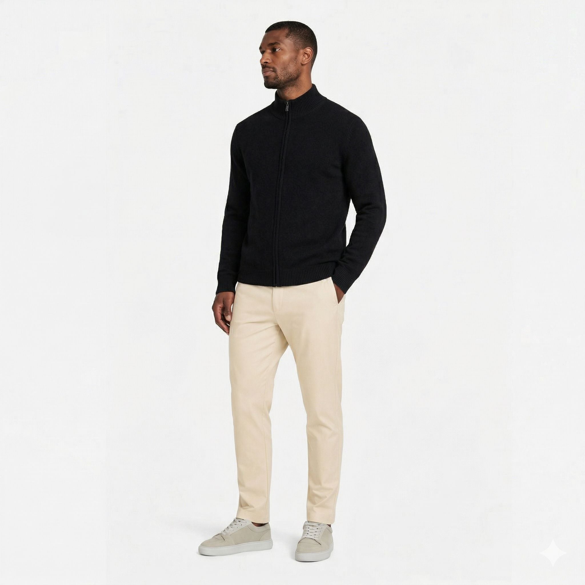 Men's Knit Cardigan Wool-Blend Zip Funnel Neck Regular Fit