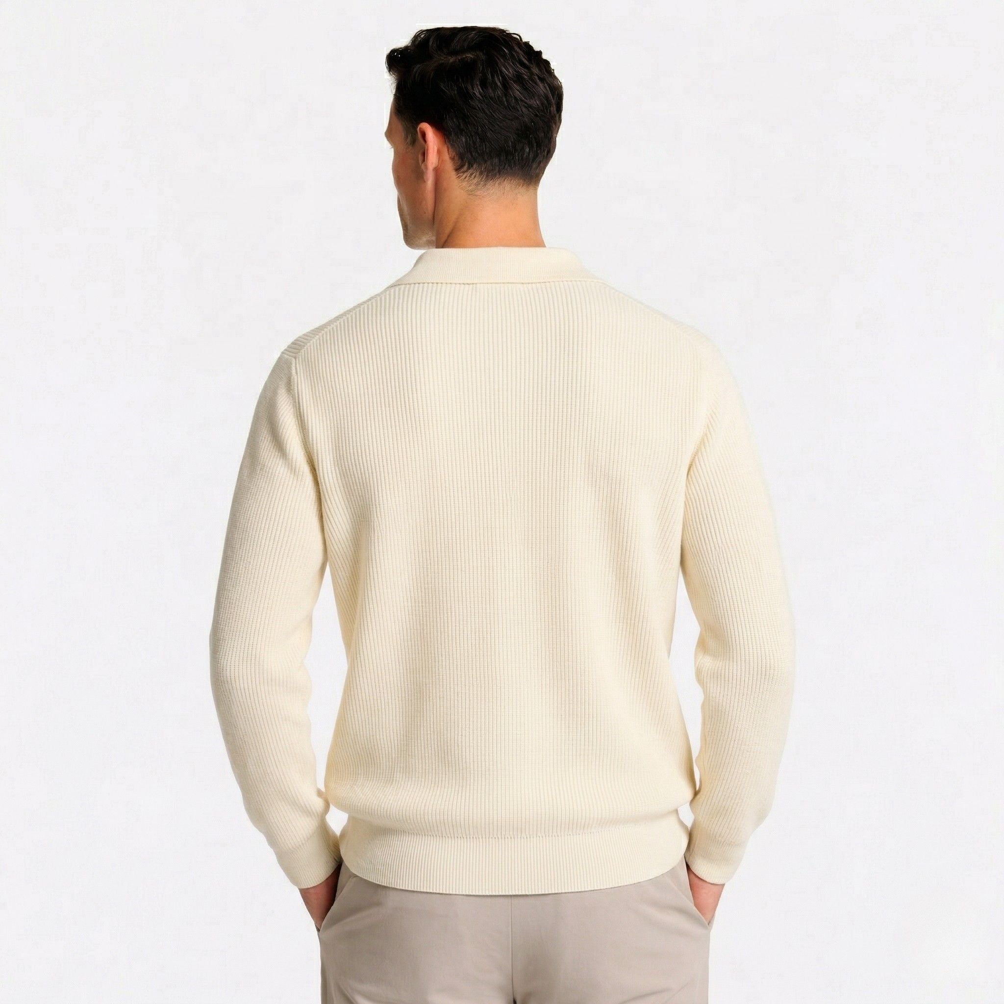 Men's Knit Polo Ribbed Long Sleeve Open Collar Regular Fit