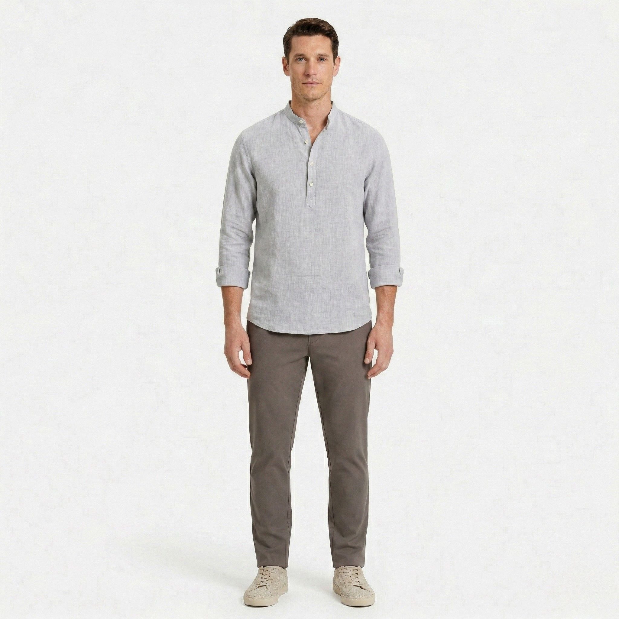 Men's Henley Shirt Long Sleeve Mandarin Collar Regular Fit
