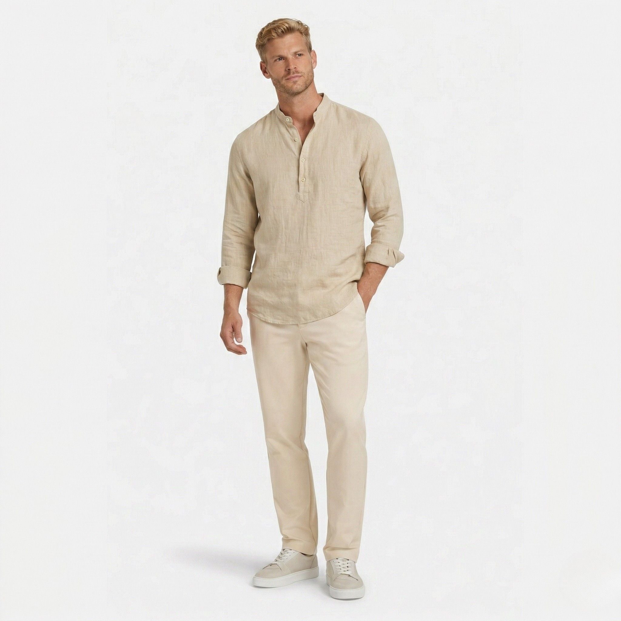 Men's Henley Shirt Long Sleeve Mandarin Collar Regular Fit