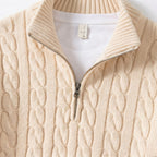 Men's Knit Jumper Cable Quarter-Zip Funnel Neck Regular Fit