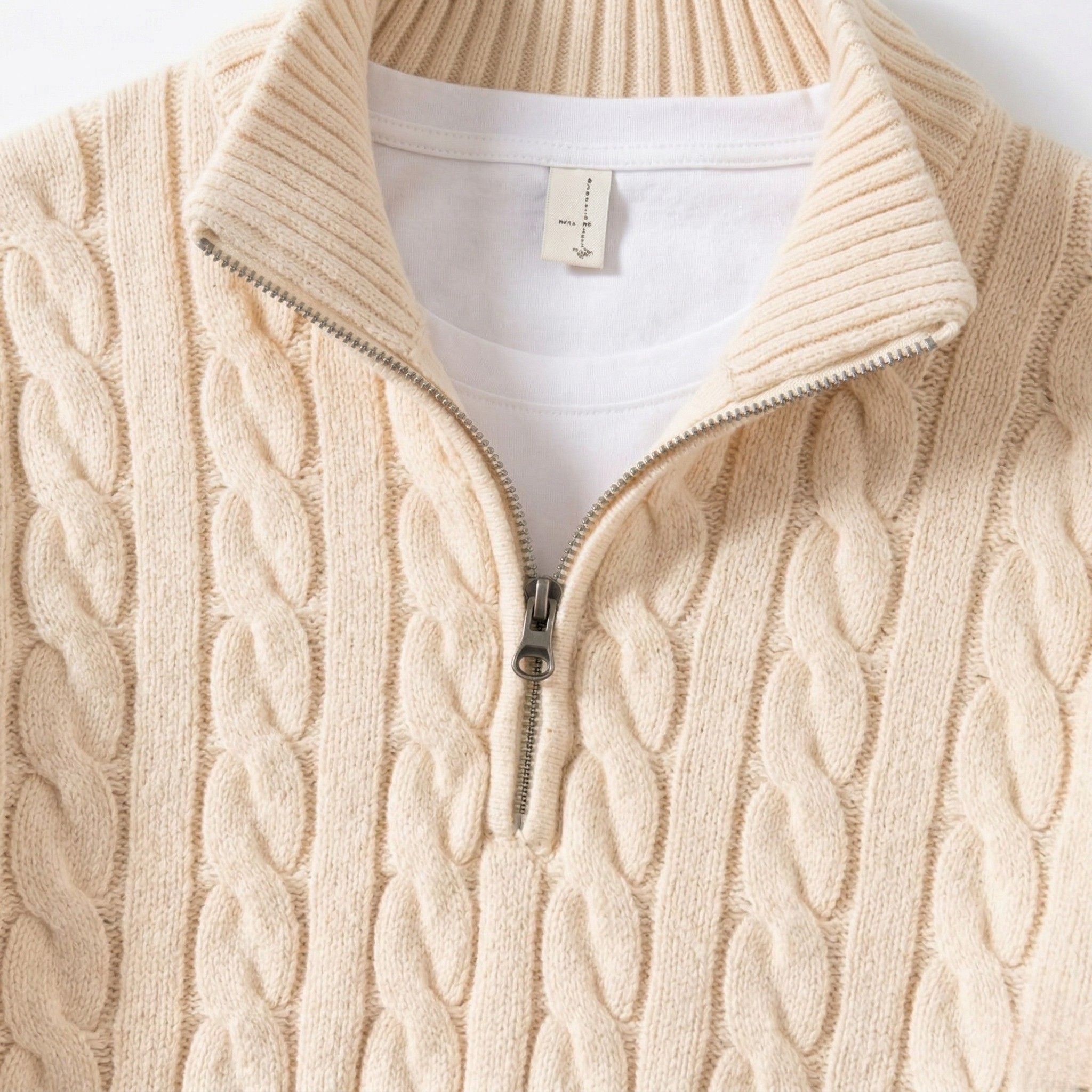 Men's Knit Jumper Cable Quarter-Zip Funnel Neck Regular Fit