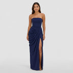 Women's Strapless Maxi Dress Bandeau Draped Side Split