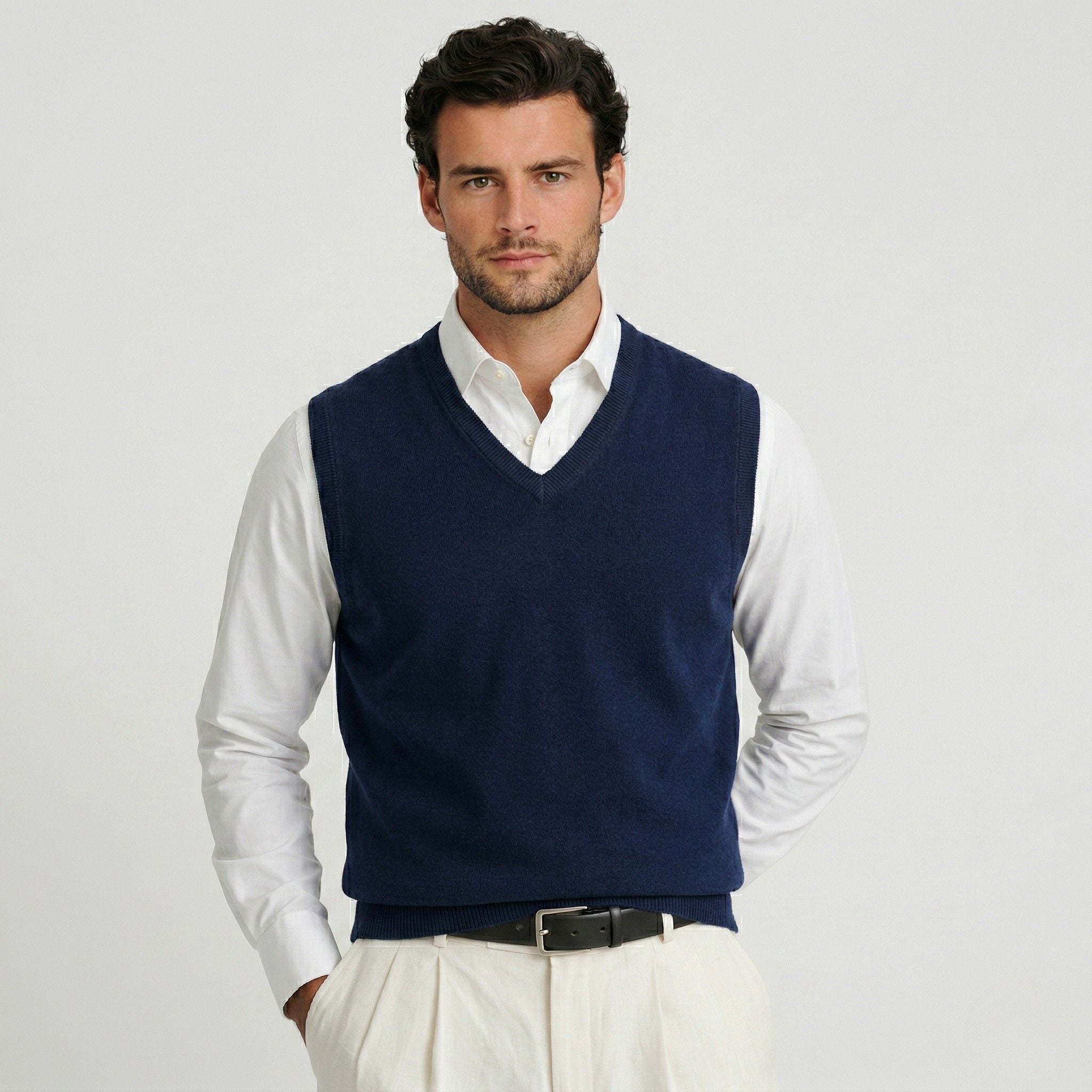 Men's Fine Knit Jumper Vest V-Neck Regular Fit