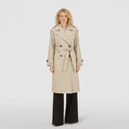 Women's Trench Coat Double-Breasted Belted Longline Relaxed Fit