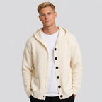 Men's Knit Cardigan Ribbed Hooded Button-Front Regular Fit