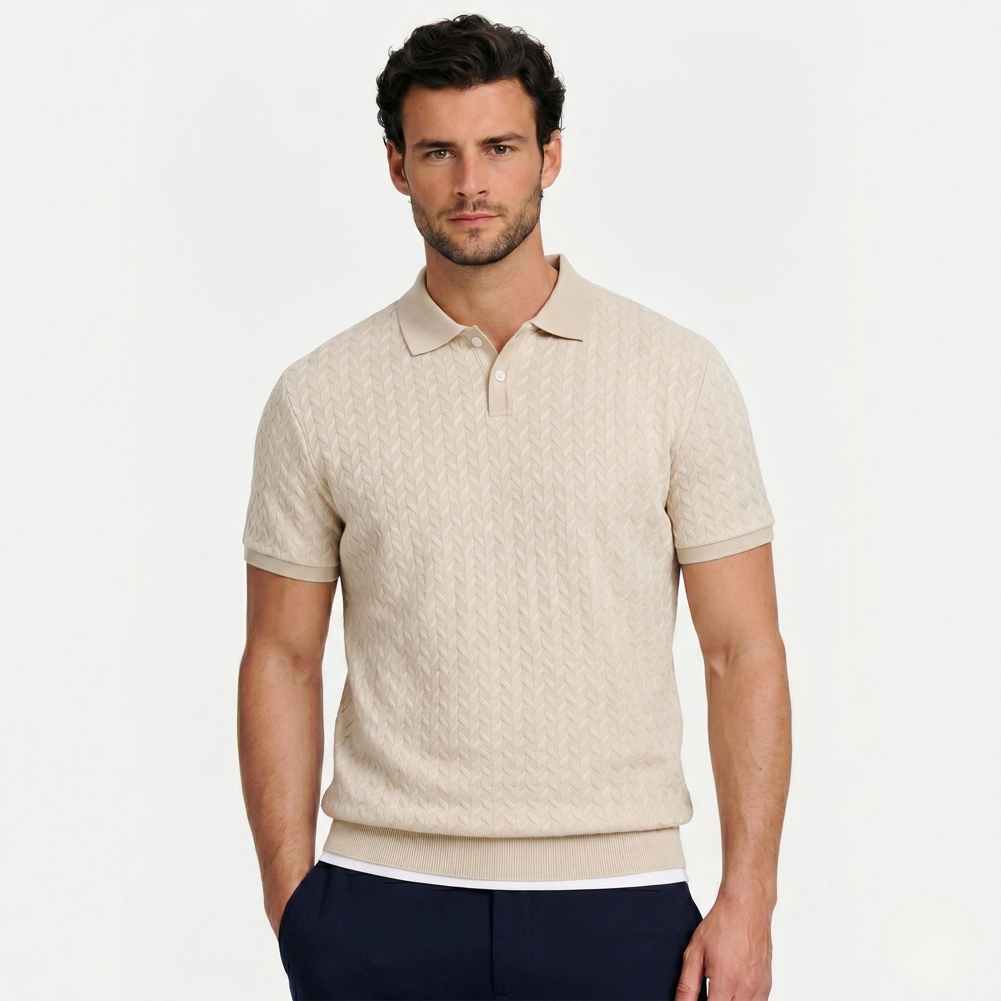 Monterelle | Men’s Textured Cotton Polo Shirt Breathable Smart Casual