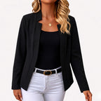 Women's Blazer Collarless Open-Front Longline Tailored Fit