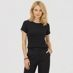 Women's Knit Jumper Short Sleeve Crew Neck Relaxed Fit