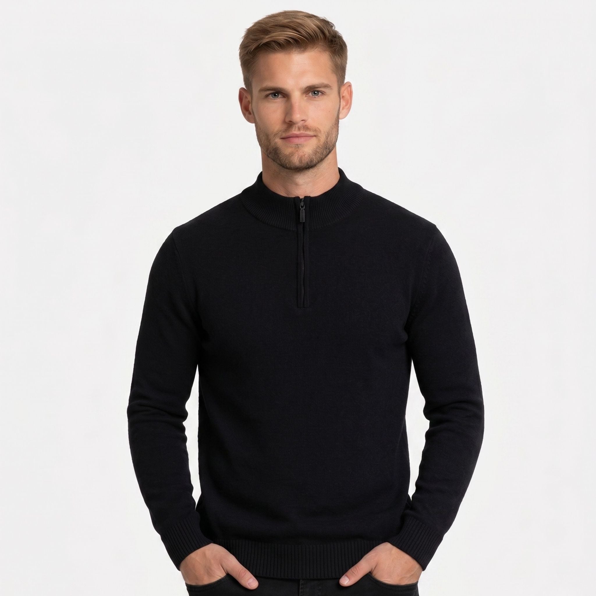 Men's Knit Jumper Quarter-Zip Funnel Neck Regular Fit