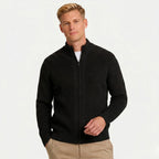 Men's Knit Cardigan Ribbed Full-Zip Funnel Neck Regular Fit