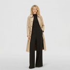 Women's Trench Coat Single-Breasted Longline with Pointed Collar Tailored Fit