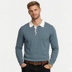 Men's Knit Polo Long Sleeve Contrast Collar Regular Fit