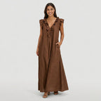 Women's Ruffle Maxi Dress Sleeveless Relaxed Fit