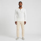 Men's Ribbed Knit Henley Top Long Sleeves Slim Fit
