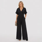 Women's Wrap Jumpsuit V-Neck Batwing Sleeve Wide Leg Relaxed Fit