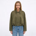 Women's Faux Suede Bomber Jacket Point Collar Oversized Fit
