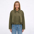 Women's Faux Suede Bomber Jacket Point Collar Oversized Fit