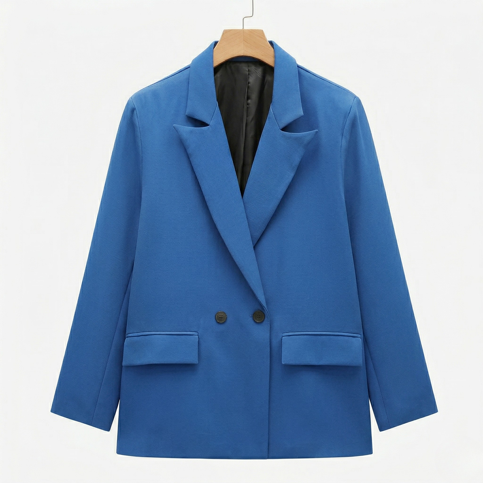 Women's Double-Breasted Blazer Peak Lapel Longline Tailored Relaxed Fit