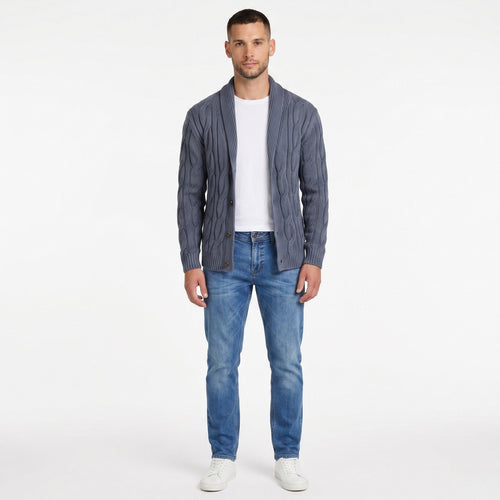 Monterelle | Men's Cable Knit Shawl Collar Cardigan Regular Fit