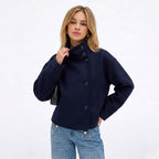 Women's Wool-Blend Coat Jacket Single-Breasted Funnel Neck