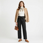 Women's Linen Trousers Tie-Belt Wide-Leg Fit