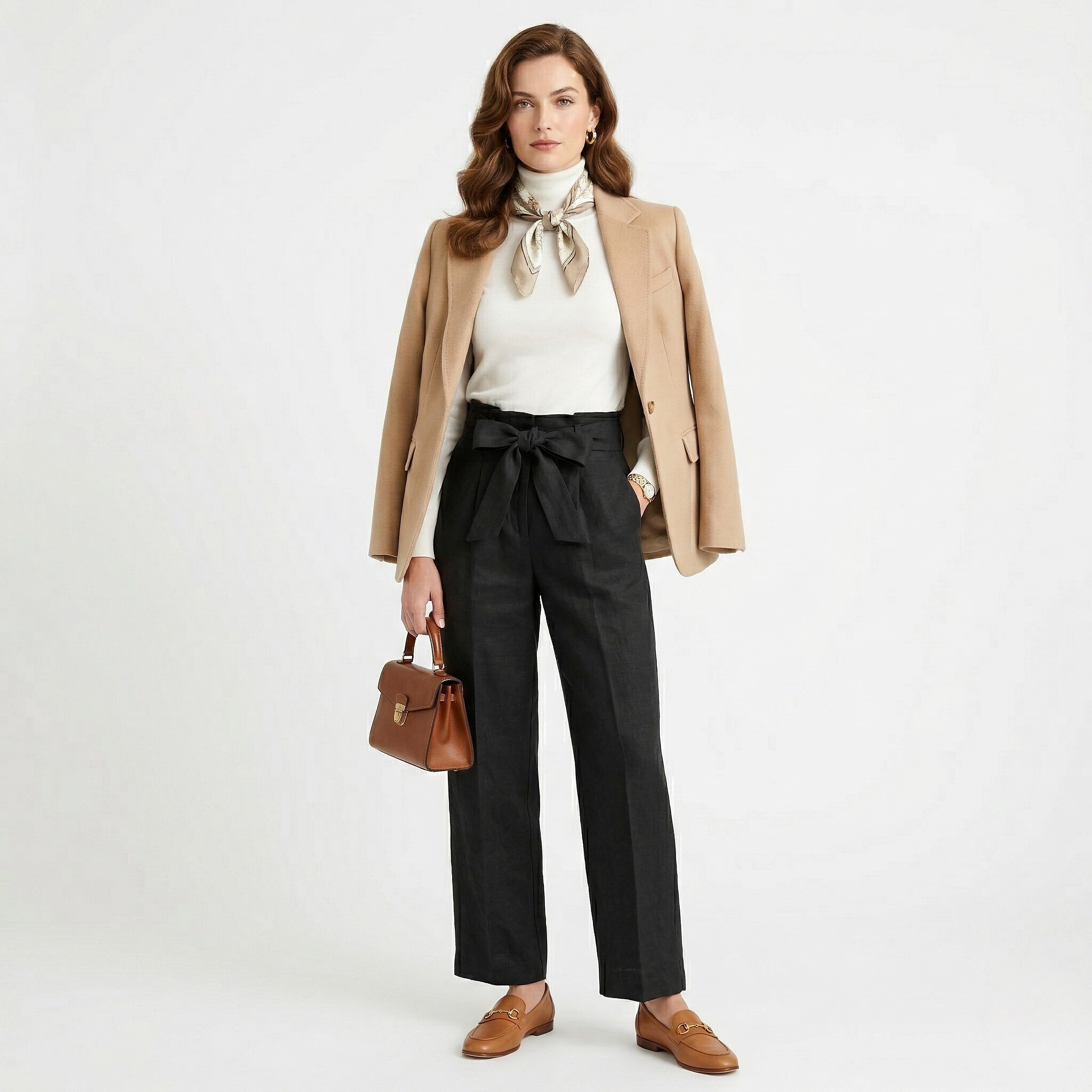 Women's Linen Trousers Tie-Belt Wide-Leg Fit