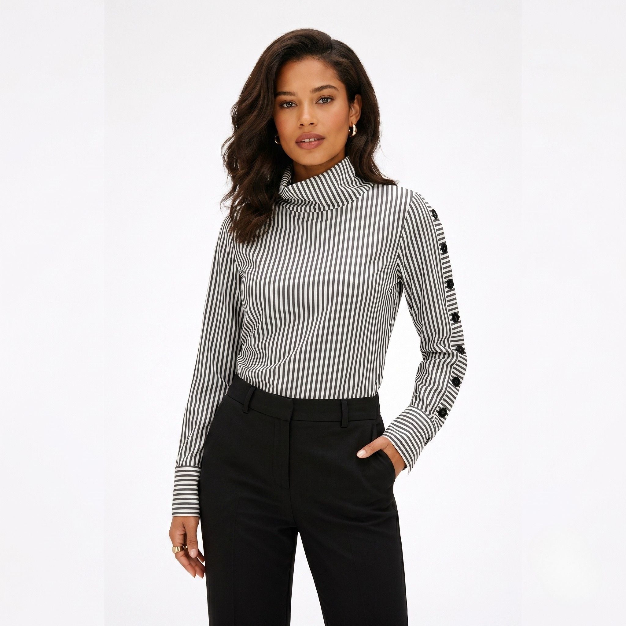 Women's Skivvy Neck Shirt Buttoned Long Sleeve