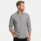 Men's Henley Shirt Long Sleeve Mandarin Collar Regular Fit
