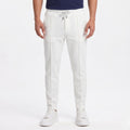 Men's Waffle Knit Trousers Elasticated Drawstring Waist Pintuck Seam Slim Fit