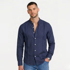Men's Long Sleeve Shirt Mandarin Collar Pintuck Regular Fit