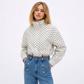 Women's Polka Dot Jacket Funnel Neck Cropped Fit