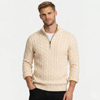 Men's Knit Jumper Cable Quarter-Zip Funnel Neck Regular Fit
