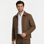 Men's Wool-Blend Harrington Jacket Full-Zip Point Collar Regular Fit