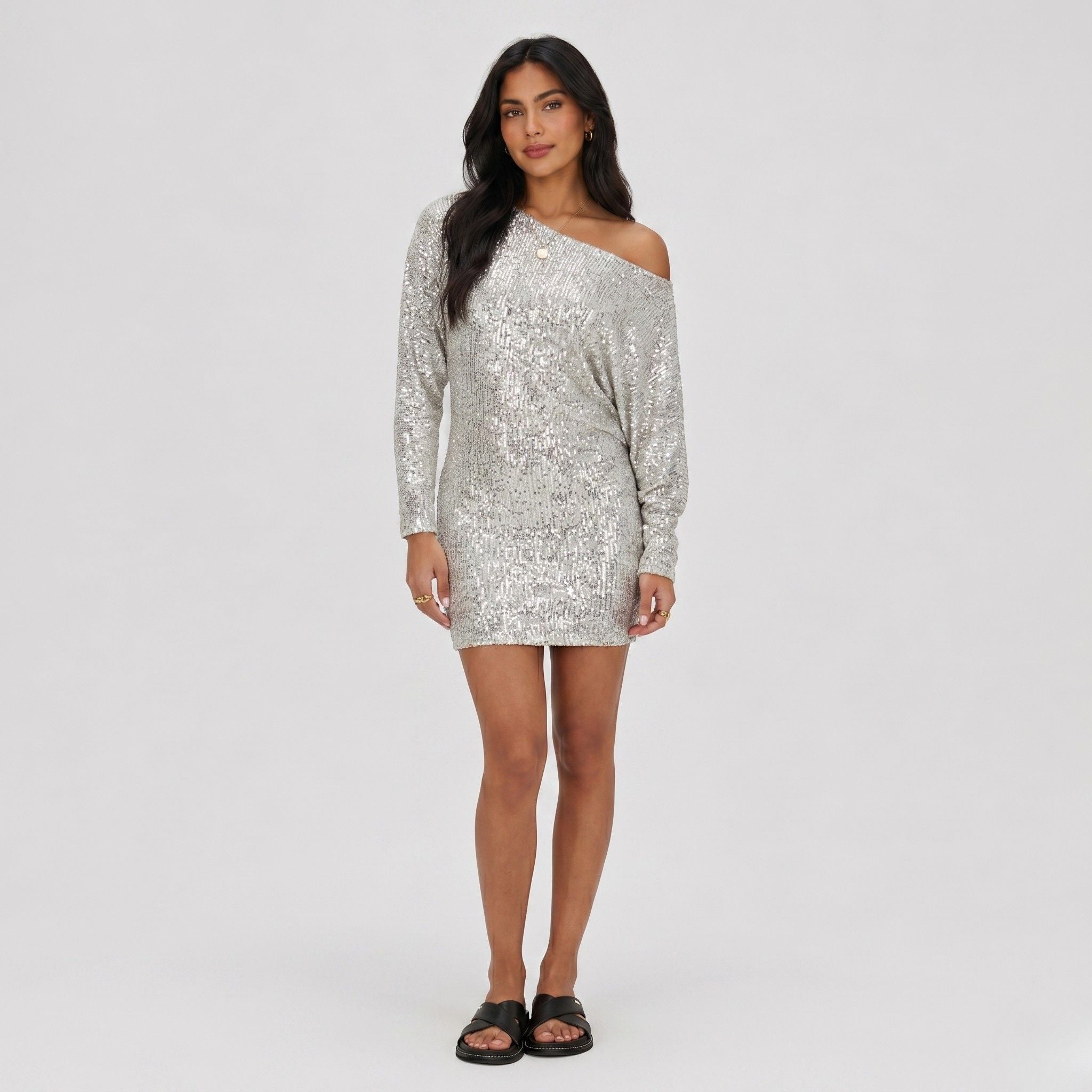 Women's Glitter Mini Dress One-Shoulder Bodycon Fit