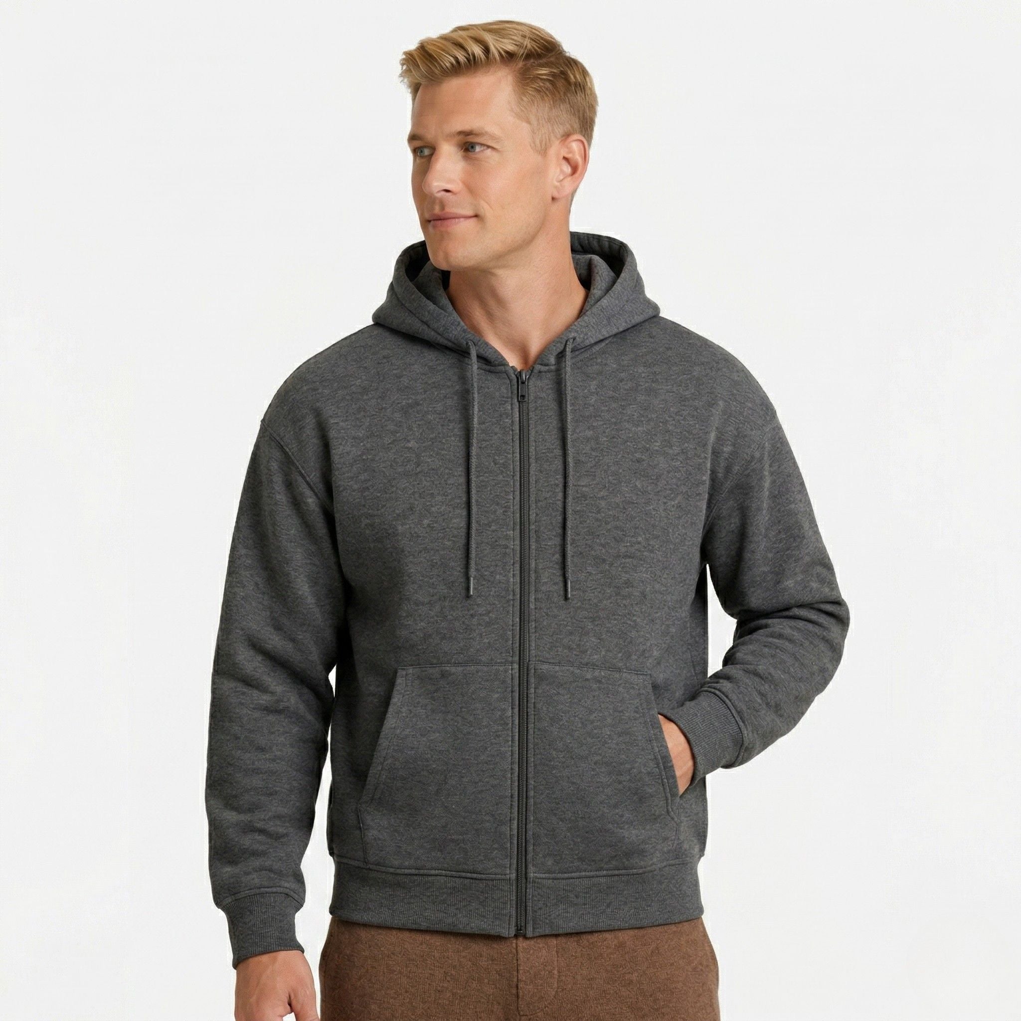 Men's Full-Zip Hoodie Drawstring with Kangaroo Pockets Regular Fit