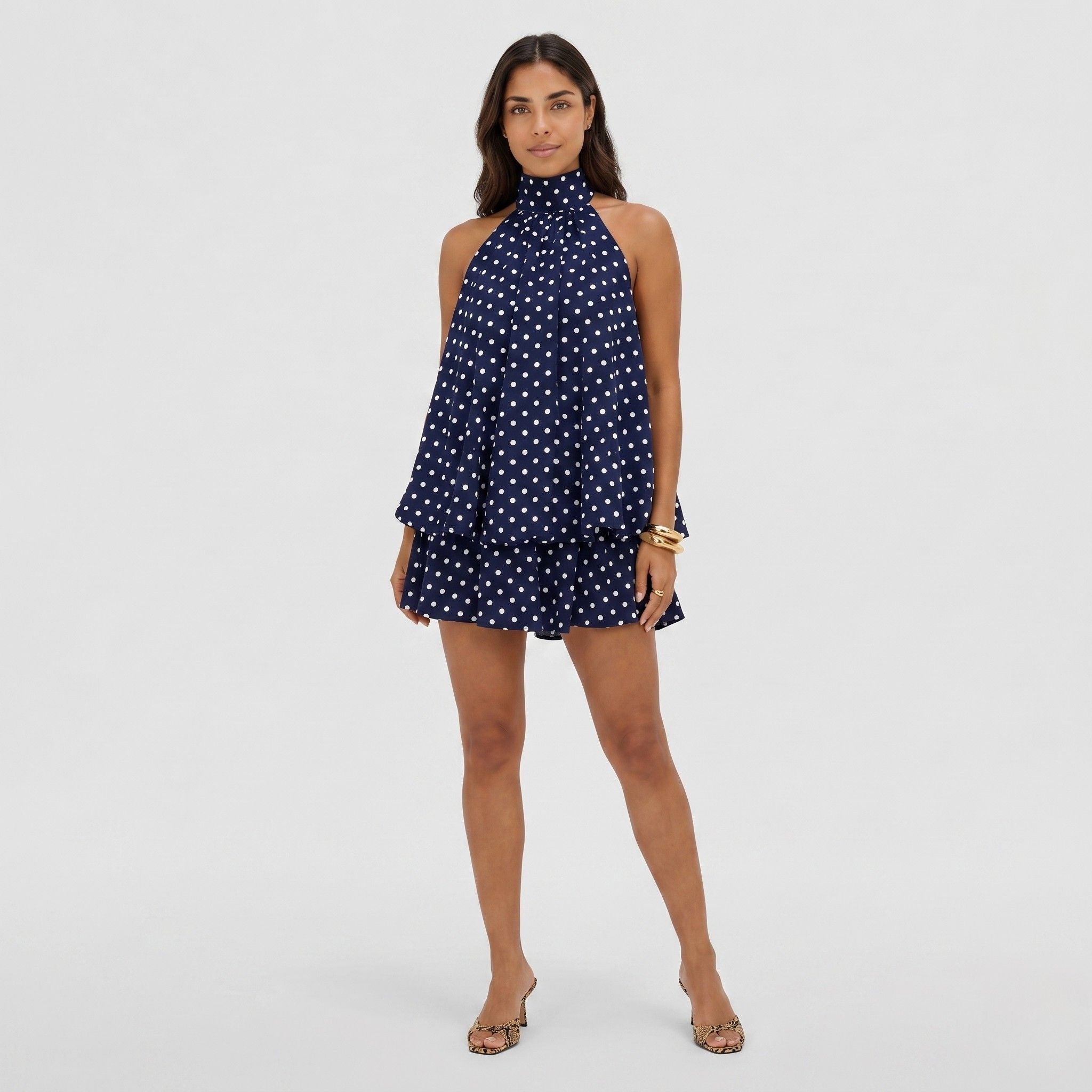 Women's Mini Dress Halter Neck Polka Dot