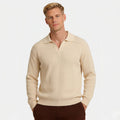 Men's Knit Polo Ribbed Long Sleeve Open Collar Regular Fit