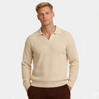 Men's Knit Polo Ribbed Long Sleeve Open Collar Regular Fit