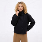 Women's Wool-Blend Coat Jacket Single-Breasted Funnel Neck
