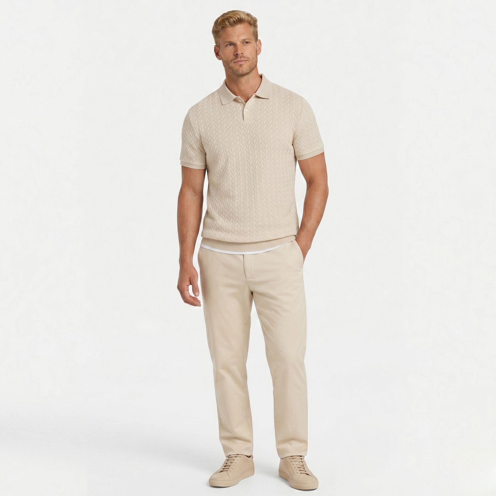 Monterelle | Men’s Textured Cotton Polo Shirt Breathable Smart Casual