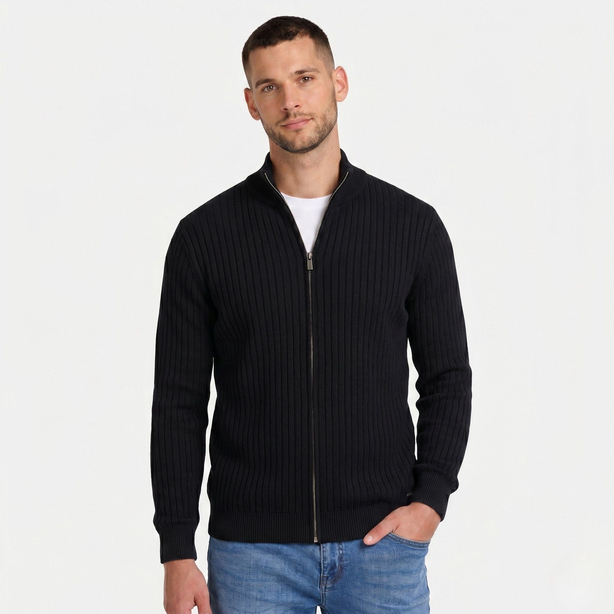 Men's Ribbed Cardigan Full-Zip Regular Fit