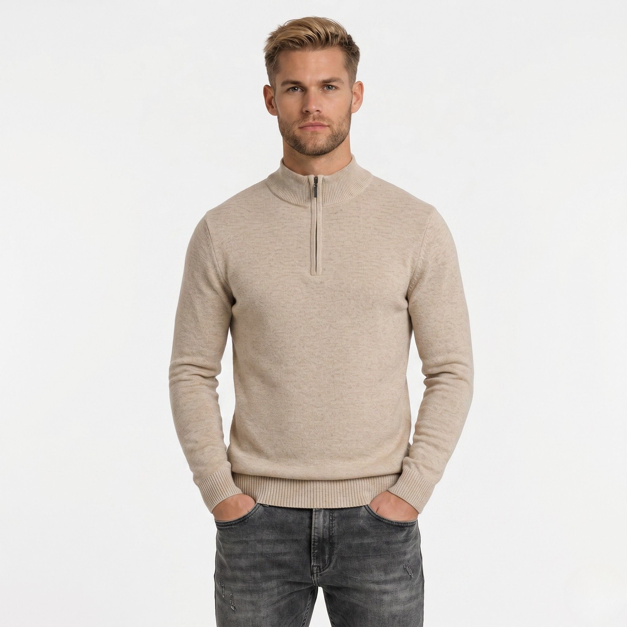 Men's Knit Jumper Quarter-Zip Funnel Neck Regular Fit