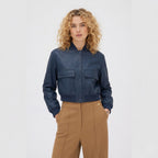 Women's Cropped Bomber Jacket Dual Patch Pocket Regular Fit