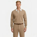 Men's Knit Polo Long Sleeve Contrast Collar Regular Fit