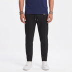 Men's Waffle Knit Trousers Elasticated Drawstring Waist Pintuck Seam Slim Fit