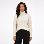 Women's Turtleneck Knit Jumper Basketweave Regular Fit